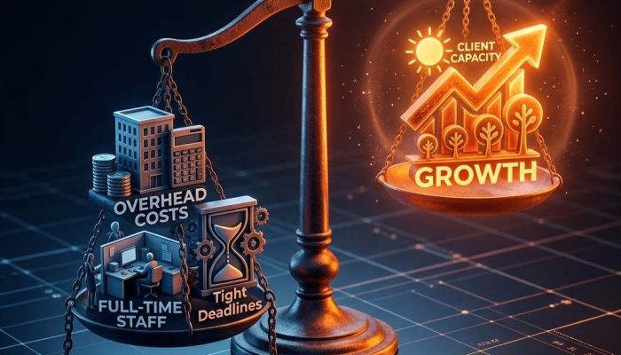 Agency overhead costs vs client capacity balance scale for white label outsourcing